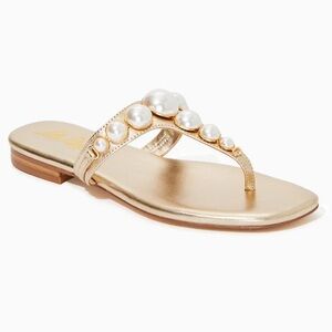 NWT Lilly Pulitzer Gold Metallic Cloe Sandals with Pearl Accents - Women’s 7.5